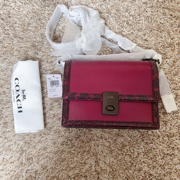 Coach Hutton Shoulder Bag With Snakeskin Detail - Picture 2 of 9